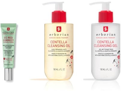 Erborian – Set mit 3 Produkten: 1 getönte CC Red Correct Anti-Rötungscreme – Grün + 2 Centella-Reinigungsöl – Rot – Korean Cosmetics