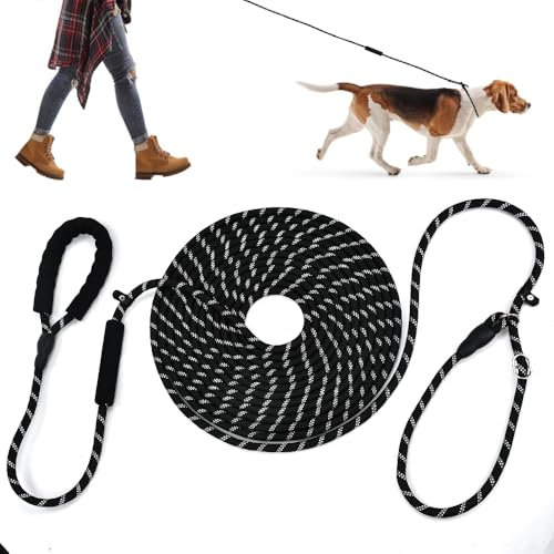 ZFOEFO Laisse de Dressage pour Chien 10m, Longe Corde Réfléchissante avec Poignée Rembourrée pour Chiots, Petits, Moyens et Grands Chiens