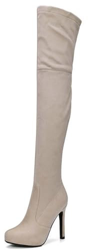 MiaZane Eleganti Stivali sopra Il Ginocchio da Donna - Pelle Scamosciata Premium, Suola Antiscivolo, Fodera Accogliente - Perfetti per Feste Invernali e Abbigliamento Casual,Beige,36 EU