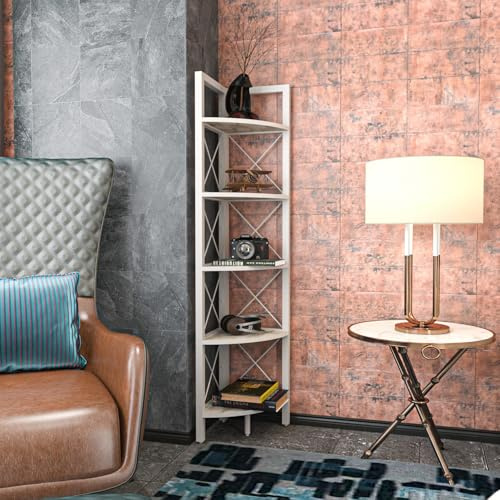 Hanah Home Modern White Bookshelf, 160 cm Height, 30.5 cm Width, 33 cm Depth | 100% Melamine Coated Particle Board, 18 mm Thickness | Stylish & Functional Storage Solution
