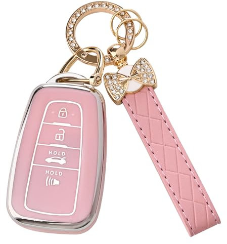 Rosa Schlüsselhülle – Autoschlüssel-Hülle, Autozubehör, Schlüsselgehäuse, weiches TPU-Schlüsselgehäuse, Schutz, Schlüsselgehäuse mit Schlüsselanhänger für Frauen, Rosa, Toyota