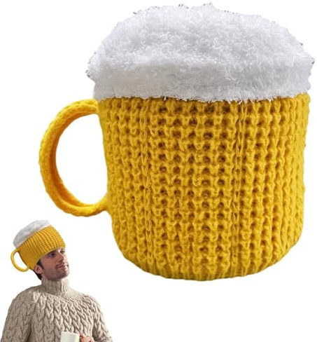 Beer Cup Hat,Knitted Beanies Beer Cup - Funny Knitted Beer Cup Beanie Men's Beanies,Warm and Elastic Winter Beanie Party Hat for Adults and Women