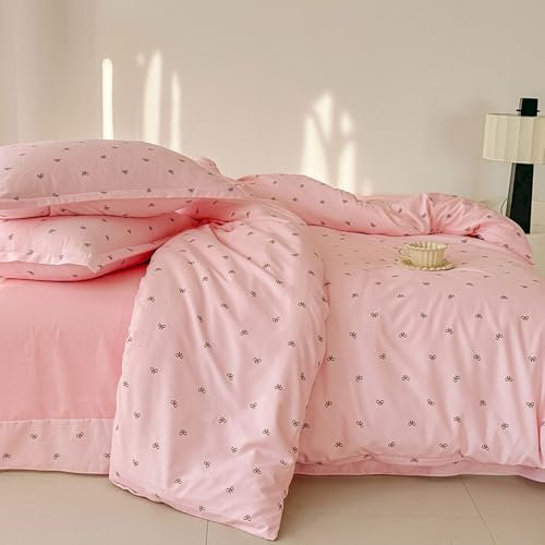 Nyescasa Housse de Couette 140x200 Rose Motif Nœud Papillon Noir Parure de lit Adulte 1 Personne en Microfibre Sets de Housses de Couettes avec Fermeture Éclair et Taie d'oreiller 65x65 cm