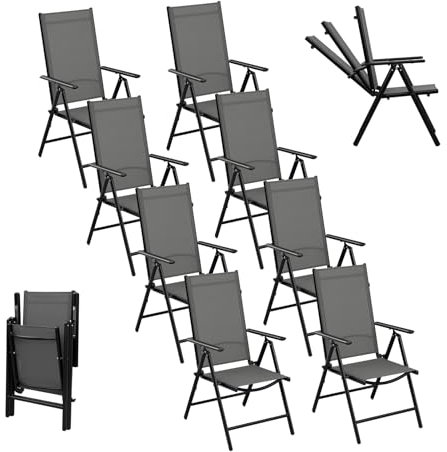 eSituro 8er Gartenstühle Set Gartenstuhl Hochlehner Klappbar 7-Fach Verstellbare Rückenlehne Klappstühle 150 kg Belastbar für Balkon Terrasse Garten Outdoor, Schwarz Grau
