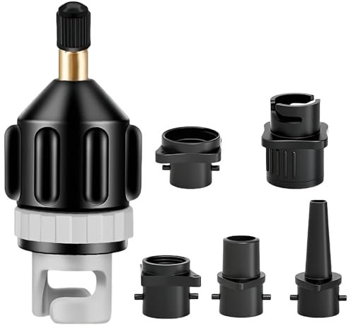 truee Sup Pump Adapter, Paddle Board Sup Valve Adapter, Stand Up Paddle Board Air Pump Adapter with 5 Standard Conventional Air Pump Nozzles, Converter, Applied to Inflatable Boats, Canoes, Kayaks