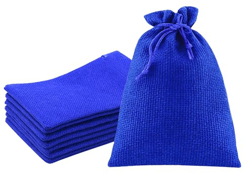 Mandala Crafts 10X12 Inch Royal Blue Burlap Drawstring Gift Bags for Favors - 20 Large Linen Sacks Gift Pouches for Candy, Coffee, Jewelry, Wedding, and Party Supplies