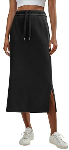 GRECERELLE Rock Damen Lang Elegant Knitterfrei Sommer Röcke A-Linie Elastische Hohe Taille Maxirock Maxi Skirt mit Taschen Kordelzug Schlitz