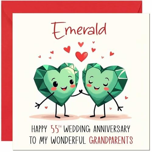Glückwunschkarte zum 55. Hochzeitstag für Großeltern, Smaragdkarte zum 55. Hochzeitstag, Grußkarten für Großvater, Oma, süße Jubiläen