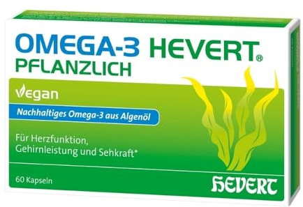Omega-3 Hevert pflanzlich Kapseln, 60 St. Kapseln | für eine gesunde Herzfunktion, Gehirnleistung und Sehkraft