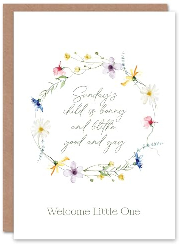 Artery8 Sunday's Child is Bonnie and Blithe Floral Wreath New Baby Card