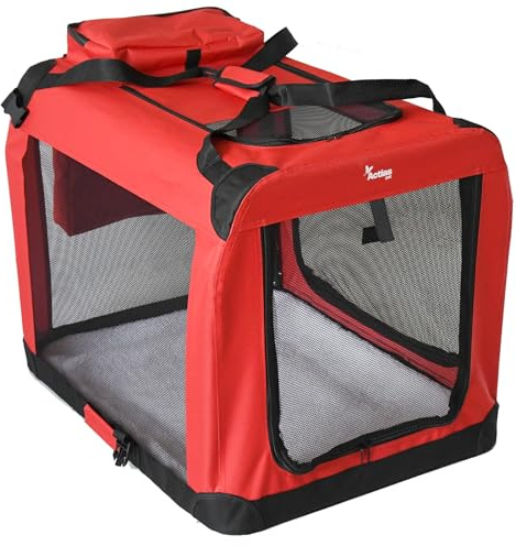 Actiaspet Fabric Pet Carrier Crate – Soft-Sided Travel Kennel for Dogs, Cats & Puppies – Foldable with Faux Sheepskin Bed, Mesh Windows, Treat Bag