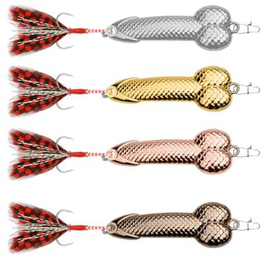 BEPSYOM 4 Señuelos de Pesca Metálicos con Cucharillas para Trucha, Spinner con Anzuelos de Carbono y Cola de Plumas para Lúcio, Salmón y Más (Peso 10g) (4 Colores)