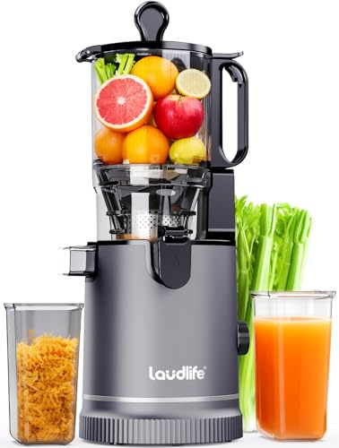 LAUDLIFE - Exprimidor de prensa en frío, extractor de jugo de 5.9 pulgadas de ancho, tolva grande de 88 onzas, fácil de limpiar y alto rendimiento de jugo, sin BPA, exprimidor de masticaje lento para