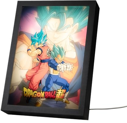 Grupo Erik Cuadro Dragon Ball Manga - Marco Dragon Ball Super Luz Led, Cuadros Decoracion Dormitorios | Lampara Escritorio - Regalo Merchandising Oficial : 3 Tonos Luz y 5 Niveles de Brillo, 20x28cm