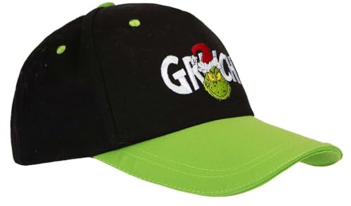 VFM e-Store - Grinch Christmas Baseball Hat Gift Fancy Dress Dr Seuss Xmas Theme Fun Design - One Size Hook & Loop Fit Black X 1