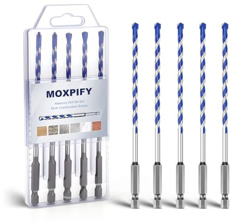 Lot de 5 forets multi-construction de 5,5 x 150 mm avec tige hexagonale pour béton, brique, carrelage, maçonnerie et bois