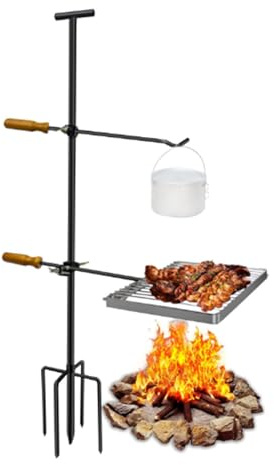 Enpvneer Parrilla Giratoria para Fogatas Altura Ajustable De Acero Resistente,43.7 cm Parrilla PortáTil De Acero, Parrilla PortáTil De Acero