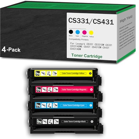 Tonerkartusche CS331 mit hoher Reichweite als Ersatz für Lexmark CS431. Kompatibel mit den Druckern CS331, CS331DW, CX331, CX331ADWE, CS431, CS431DW, CX431 und CX431ADW,4Color-1Pack