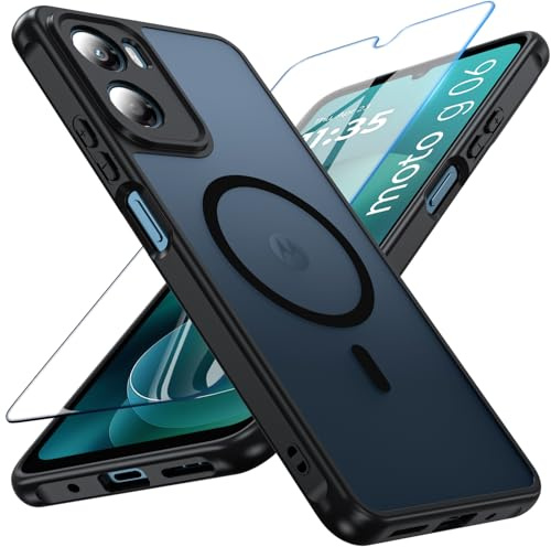 Cum2giff Magnetic Case for Motorola Moto G06 / G06 Power with Screen Protector, Matt Translucent Slim Cover Military-Grade Shockproof Anti-Scratch Bumper Phone Case for Moto G06 Power / G06, Black