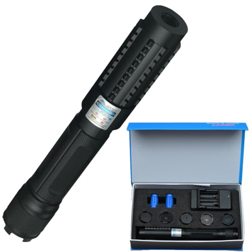 Adjustable High Power Blue Burning Laser, Long Range Flashlight with Adjustable Focus and Multi Patterns for Camping, Hunting, Fishing, Handheld for Hiking Adventures(Silver,Color gift box)