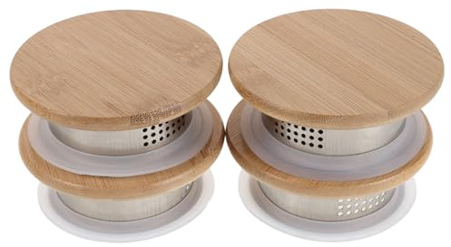 BESPORTBLE Lot de 4 Couvercles de Remplacement en Acier Inoxydable et Bambou pour Carafe en Verre, Bouchons Étanches Universels pour Pichet D'eau, Usage Domestique Cuisine, Protection