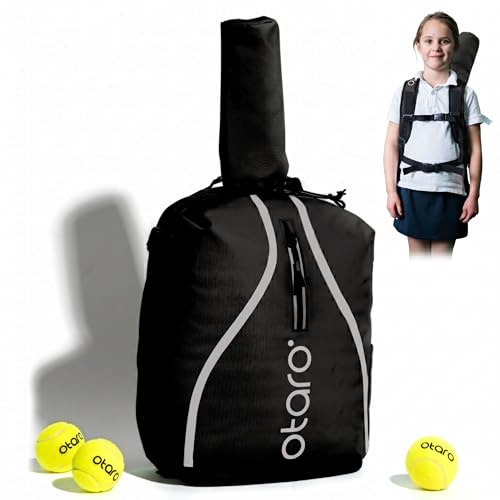 Otaro Tennisrucksack Kinder | 19L | Tennistasche Kinder für 5–11 Jahre | Rucksack mit Schuhfach & Schlägerhalterung | Wasserabweisend, Leicht, Reflektierend | Sportrucksack Jungen Mädchen (Schwarz)
