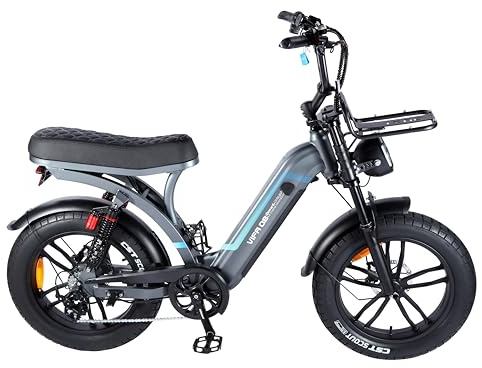 OUXI Q8 E-Bike 20 Zoll Fatbike Elektrofahrrad Pedelec, 250W Motor 60Nm, 48V 15Ah Akku 60-80km, Hydraulische Scheibenbremsen, Vollfederung, Blinker & Frontgepäckträger (Grau)