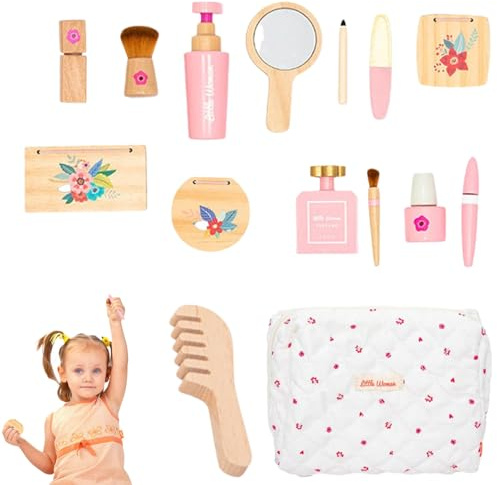Kit de maquillage en bois - Jouet de maquillage en bois - Faux jouet de maquillage éducatif pour les tout-petits - Jeu de rôle pour filles à partir de 3 ans - Noël