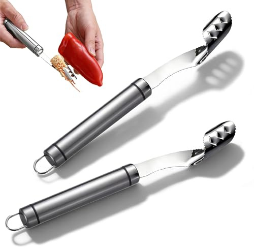 2 Pezzi Acciaio Inox Semi Remover Pepe, Svuotatore e Rimozione Semi Jalapeno, Svuotatore per Peperoncini, Strumento di Rimozione del Torsolo con Gadget Tagliente