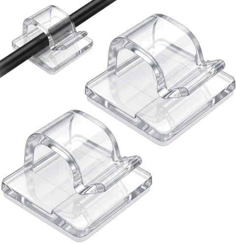 Cable Clips Self Adhesive 100PCS Clear Cord Holders, Sticky Cable Organisers for Desk and Wall, Wire Management Clips for Home Office, Tidy Routing for USB Charging Leads Power Cords and Fairy Lights