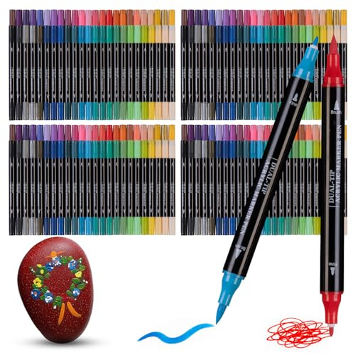 Playtastic Acrylmalstifte: 4 Acrylstifte-Sets, 4X 48 Farben, 2 Spitzen mit 0,5 & 5 mm, wasserfest (Zeichenstifte, Marker für Papier)