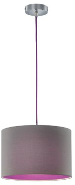 Trio Leuchten Pendelleuchte Stoffschirm grau / innen, Kabel purple 308500142