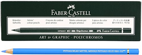 Faber-Castell Polychromos Buntstifte 152 mittelblau, wasserfest und wischfest, 3,8 mm, 6 Stück