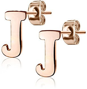 Bungsa BUCHSTABE J Ohrstecker Rosegold - BUCHSTABEN J Ohrring in Rosegold - Alphabet Ohrringe zum Stecken - aus Edelstahl - Ohrschmuck für Damen, Kinder & Herren