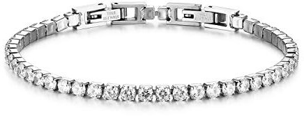 JewelryWe Tennisarmband Damen Armband mit Zirkonia: Schwarz Edelstahl Tennis Armband Verstellbar Armkette Armreif Fußkettchen mit abnehmbarem Verschluss Elegant Schmuck 3mm Breit 18cm Länge