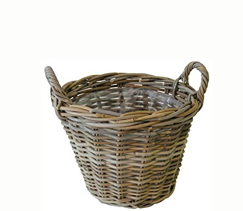 Klocke Pflanzgefäße Klassischer & Dekorativer Gartenkorb mit Folie & Henkel - Natur Pflanzkorb Weide/Weidenkorb/Blumenkorb - Naturbelassen - Indoor & Outdoor - Deko Terrasse/Balkon (XS: Ø 25cm)
