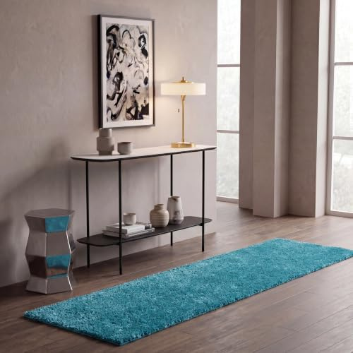 SAFAVIEH Zottelig Teppich für Wohnzimmer, Esszimmer, Schlafzimmer - August Shag Collection, Kurzer Flor, Türkis, 80 x 180 cm