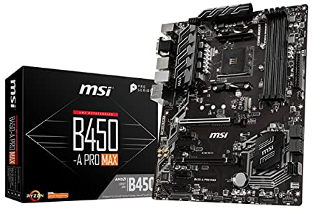 MSI ProSeries AMD Ryzen 2ND und 3rd Gen AM4 M.2 USB 3 DDR4 D-Sub DVI HDMI Crossfire ATX Motherboard (B450-A Pro Max) (B450APROMAX), Schwarz