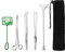 SlowTon Edelstahl Aquarium Aquascaping Set, 5 in 1 Aquascaping Tool mit Pinzette Lang Schere Spatel Fischnetz, multifunktionales Aquarium Besteck für Einsteiger Aquarienpflanzenkies Reinigen
