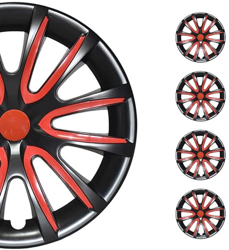 OMAC 4X Radkappen Radzierblenden Radblenden 15 Zoll Stahlfelgen Glänzend Schwarz-Rot