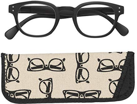 Manicare Reading Glasses For Men And Women, Comfortable Lightweight With Strong Comfort Flex Hinges, Anti-Glare Lenses, Thick Black Rimmed Frames With Glasses Pouch, +3.5 Strength