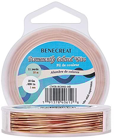 BENECREAT 10m 1mm Alambre de cobre desnudo con alambre de cobre recubierto de aceite y resistente al deslustre para la fabricación artesanal de joyas - Color de Cobre Calibre 18