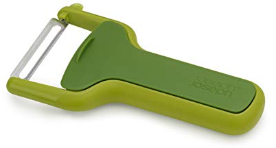 Joseph Joseph SafeStore Stainless Steel Straight Peeler with Blade Guard, potato eye remover- Green