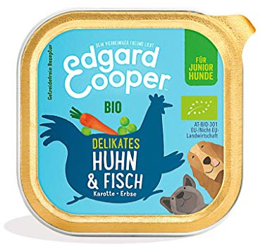 Edgard & Cooper Bio-Nassfutter für Welpen, (Bio-Huhn & Fisch, 17 x 100 g), natürliches Hundefutter im Becher, frisches Fleisch, proteinreich, hypoallergen, ohne Zuckerzusatz