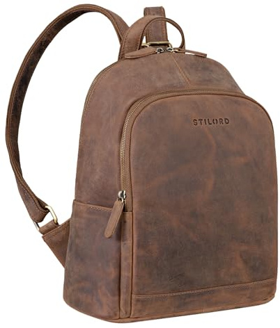 STILORD Porter Vintage Daypack Leder Rucksack Retro Backpack für MacBook 13 Zoll Moderner Tagesrucksack für Büro Arbeit Reise Rucksack Echtleder Farbe:schwarz