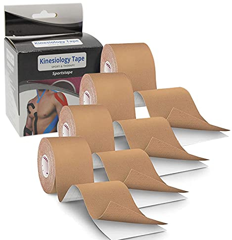 TSLBW 4 Rollen Tape und Physio-Tape 5m wasserfestes & elastisches Kinesiologie Tape kinesiologisches Tape für Leichtathletik zur Schmerzlinderung, Genesung und Physiotherapie Skin Color