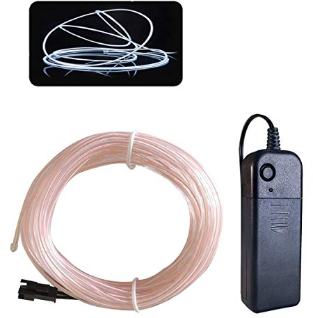 Balabaxer Weiß EL Draht, 3M Neon Kabel Mit Batterie Trafo, Leuchtet Electroluminescent, für Partys, Halloween.