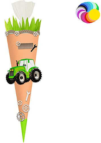 alles-meine.de GmbH Bastelset - Schultüte Farbe & Größe wählbar 70/85 / 100 cm - Traktor - Farbe frei wählbar - Bastelschultüte - Zuckertüte zum selber Basteln Bemalen Bekl..