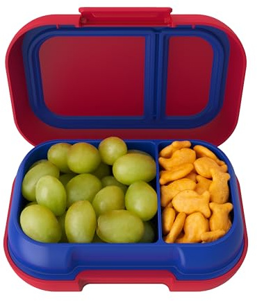 Bentgo Kids Snack - 2 Compartment Leak-Proof Bento Box Container for Snacks and Small Meals, Easy-Open Latch, Dishwasher Safe, BPA-Free for School, Daycare, & Sports - Ideal for Ages 3+ (Red/Royal)