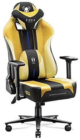 DIABLO Sedia da Gaming in Tessuto X-Player 2.0 - Gaming Chair Ergonomica Braccioli 3D - Cuscino Cervicale/Lombare Funzione Dondolo - Sedia per PC, Poltrona Gaming, Sedia Ufficio 150 kg - Normal (L)